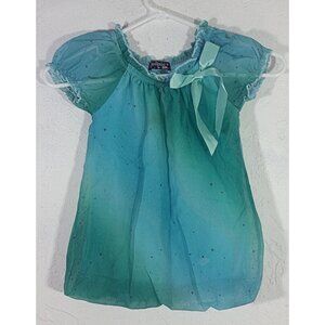 Tempted Girls Top Size M 5 Blue Ombre Embellished Blouse Bow Short Sleeve